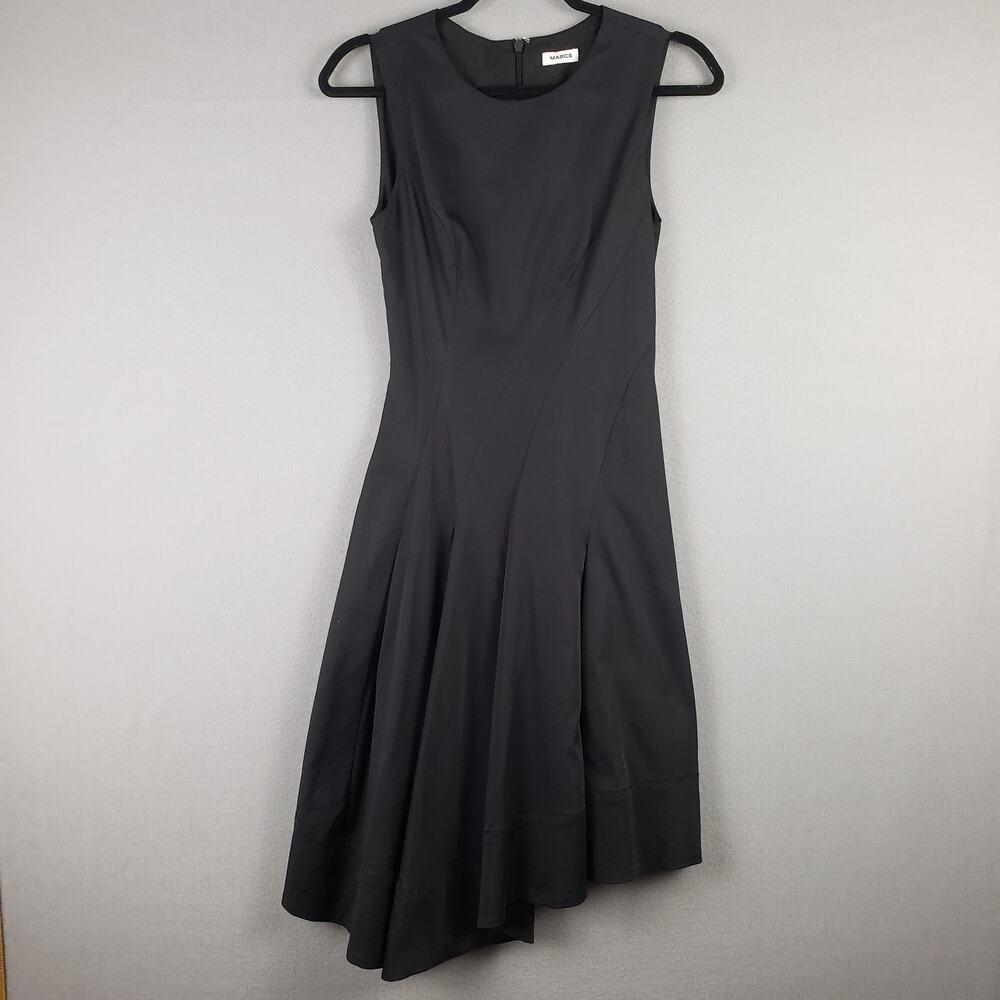 Marcs Size 6 Sleeveless Pleat Sheath Dress Black A-Line Midi LBD Cocktail Party